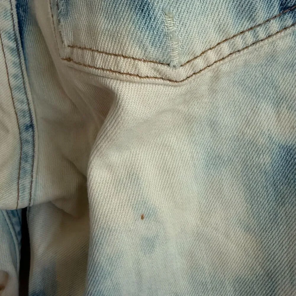 REFORMATION Tie-Dye Blue Cream Petite Wide Crop Raw Hem Denim Jeans Womens 27